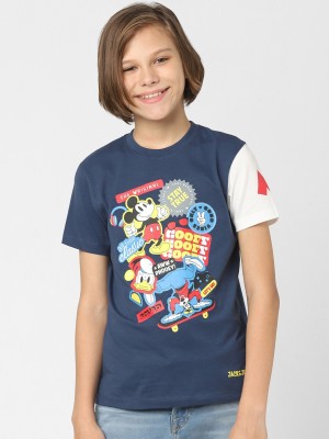Jack & Jones Junior Boys Graphic Print Cotton Blend T Shirt(Blue, Pack of 1)