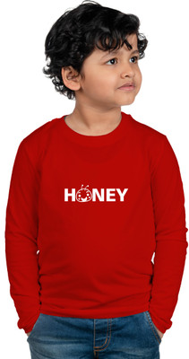 CHOMBOOKA Boys Typography Cotton Blend Regular T Shirt(Red, Pack of 1)