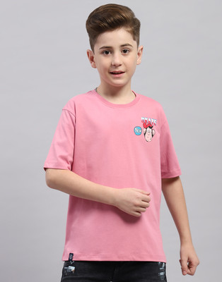 MONTE CARLO Boys Printed Pure Cotton Regular T Shirt(Pink, Pack of 1)