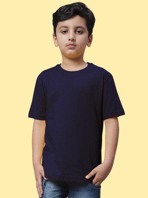 FBAR Boys Solid Pure Cotton Regular T Shirt(Dark Blue, Pack of 1)