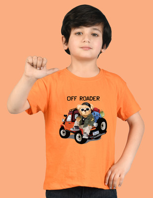 Nusyl Boys Graphic Print Cotton Blend Oversized T Shirt(Orange, Pack of 1)