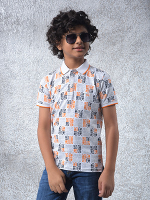 CRIMSOUNE CLUB Boys Self Design Cotton Blend Slim T Shirt(Orange, Pack of 1)