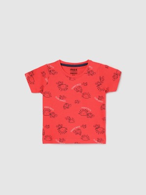 MAX Baby Boys Typography, Printed Pure Cotton T Shirt(Red, Pack of 1)