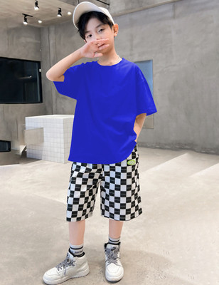 Bullmen Boys Printed Pure Cotton Oversized T Shirt(Blue, Pack of 1)