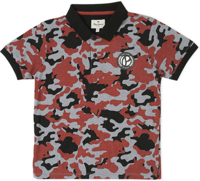 Pepe Jeans Boys Printed Cotton Blend Regular T Shirt(Black, Pack of 1)