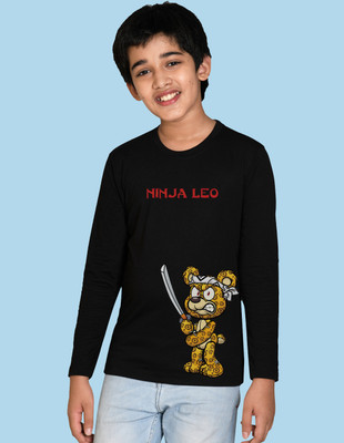 Nusyl Boys Printed Cotton Blend Regular T Shirt(Black, Pack of 1)