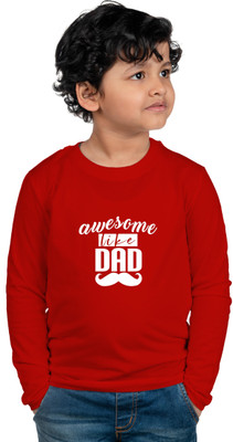 CHOMMBOOKA Boys Typography Pure Cotton Regular T Shirt(Red, Pack of 1)