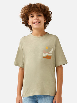 JUNIORS by Babyshop Boys Printed Pure Cotton Regular T Shirt(Green, Pack of 1)
