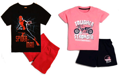 Rithi Fashion Baby Boys & Baby Girls Printed Pure Cotton Regular T Shirt(Black, Pack of 2)