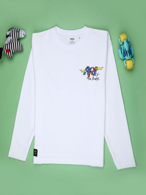V-MART Boys Printed Cotton Blend Oversized T Shirt(White, Pack of 1)