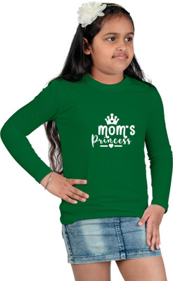 CHOMMBOOKA TRENDING Girls Graphic Print Cotton Blend Regular T Shirt(Green, Pack of 1)