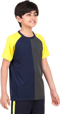 VECTOR X Boys Striped Polyester Regular T Shirt(Blue, Pack of 1)