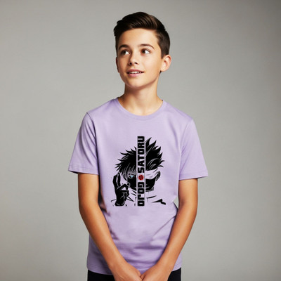 LONDON STREETS Boys Graphic Print Pure Cotton Regular T Shirt(Purple, Pack of 1)