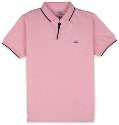 Status Quo Boys Solid Pure Cotton Regular T Shirt(Pink, Pack of 1)