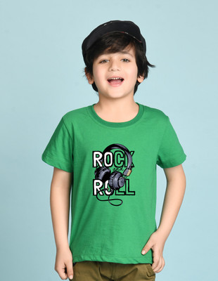 Nusyl Boys Graphic Print Cotton Blend Regular T Shirt(Green, Pack of 1)