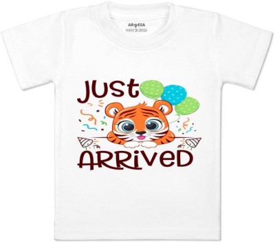 ARVESA Baby Boys & Baby Girls Printed Cotton Blend Regular T Shirt(White, Pack of 1)