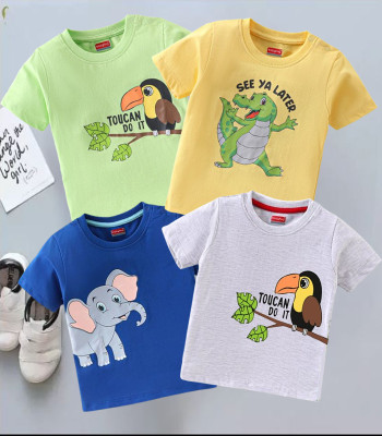 DRUZZEE Baby Boys & Baby Girls Printed Cotton Blend Regular T Shirt(Multicolor, Pack of 4)