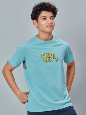 TECHNOSPORT Boys Printed Polyester Slim T Shirt(Blue, Pack of 1)