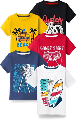 Hingula Baby Boys & Baby Girls Printed Cotton Blend T Shirt(Multicolor, Pack of 1)