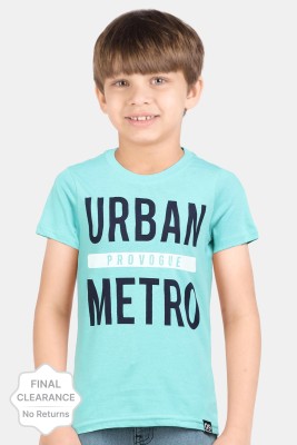 PROVOGUE Boys Typography, Printed Pure Cotton T Shirt(Light Blue, Pack of 1)
