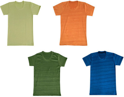 KAVYA Boys Striped Polyester Regular T Shirt(Multicolor, Pack of 4)