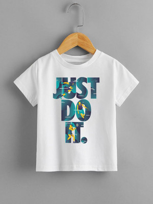 KPPRINT Boys Printed Cotton Blend Regular T Shirt(White, Pack of 1)