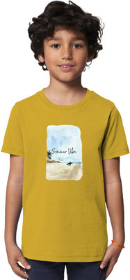 weatherwear Boys Typography, Printed Pure Cotton Regular T Shirt(Yellow, Pack of 1)