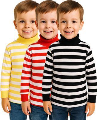KidzzCart Boys Striped Pure Cotton Regular T Shirt(Multicolor, Pack of 3)
