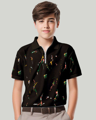 AOOSH Boys Tie & Dye Cotton Blend Regular T Shirt(Black, Orange, Pack of 1)