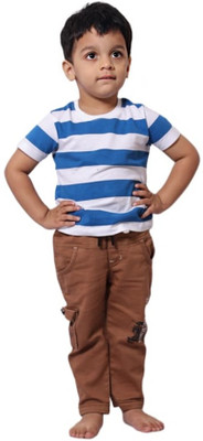 Kidzz Boys Solid Cotton Blend Regular T Shirt(Blue, White, Pack of 1)