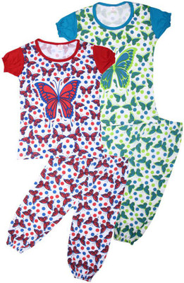 IAC Baby Girls Casual Top Pyjama(RED,BLUE)