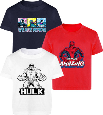 YK Marvel Boys Printed Cotton Blend Regular T Shirt(Multicolor, Pack of 3)