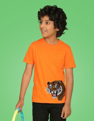 Nusyl Boys Graphic Print Cotton Blend T Shirt(Orange, Pack of 1)
