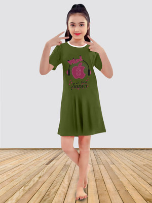 MGRS Baby Girls Printed Pure Cotton Regular T Shirt(Green, Pack of 1)