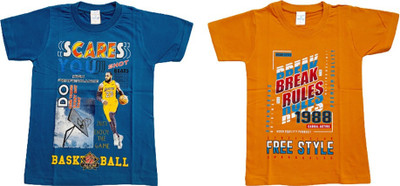 Vivin Collection Boys Printed Pure Cotton Regular T Shirt(Multicolor, Pack of 2)