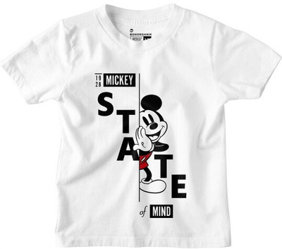 BonOrganik Boys Printed Pure Cotton Regular T Shirt(White, Black, Pack of 1)