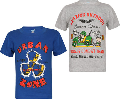 dongli Boys Printed Pure Cotton Regular T Shirt(Multicolor, Pack of 2)