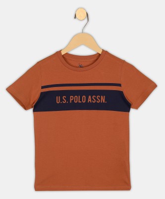 U.S. POLO ASSN. Boys Printed Pure Cotton Regular T Shirt(Orange, Pack of 1)