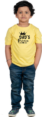 CHOMMBOOKA TREND Boys Solid, Printed Cotton Blend Regular T Shirt(Yellow, Pack of 1)