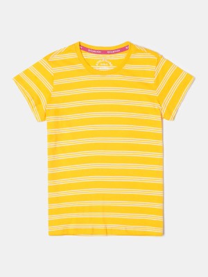 JOCKEY Girls Striped Cotton Blend T Shirt(Yellow, Pack of 1)