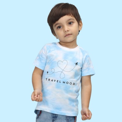 Nusyl Boys Printed Cotton Blend Regular T Shirt(Light Blue, Pack of 1)