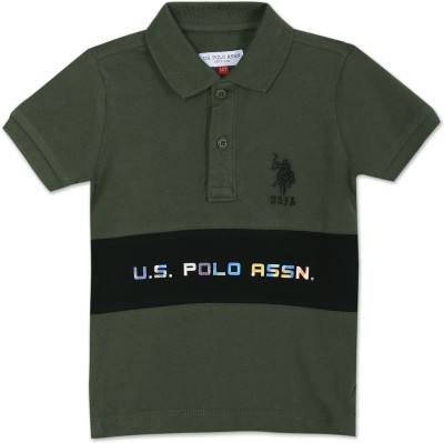 U.S. POLO ASSN. Boys Colorblock Pure Cotton T Shirt(Green, Pack of 1)