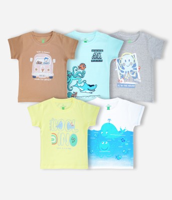 YUV Baby Boys & Baby Girls Graphic Print Pure Cotton T Shirt(Multicolor, Pack of 5)