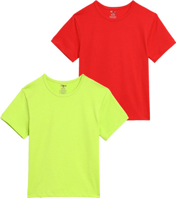 TOTCO Boys & Girls Solid Pure Cotton Regular T Shirt(Multicolor, Pack of 2)
