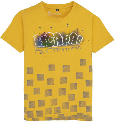 Status Quo Boys Printed Elastane, Cotton Blend Regular T Shirt(Yellow, Pack of 1)