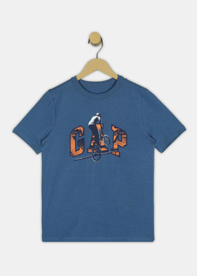GAP Kids Boys Graphic Print Pure Cotton Regular T Shirt(Blue, Pack of 1)