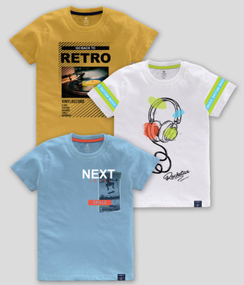 Codez Boys Printed Cotton Blend Regular T Shirt(Multicolor, Pack of 3)