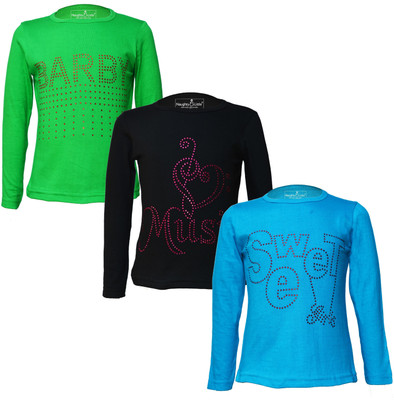 Just Live Fashionn Girls Printed Pure Cotton Regular T Shirt(Multicolor, Pack of 3)