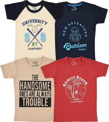 CATCUB Boys Graphic Print Cotton Blend T Shirt(Multicolor, Pack of 4)