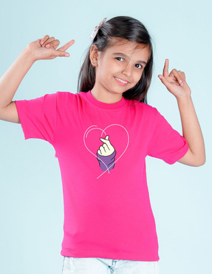 Nusyl Girls Printed Cotton Blend Oversized T Shirt(Pink, Pack of 1)